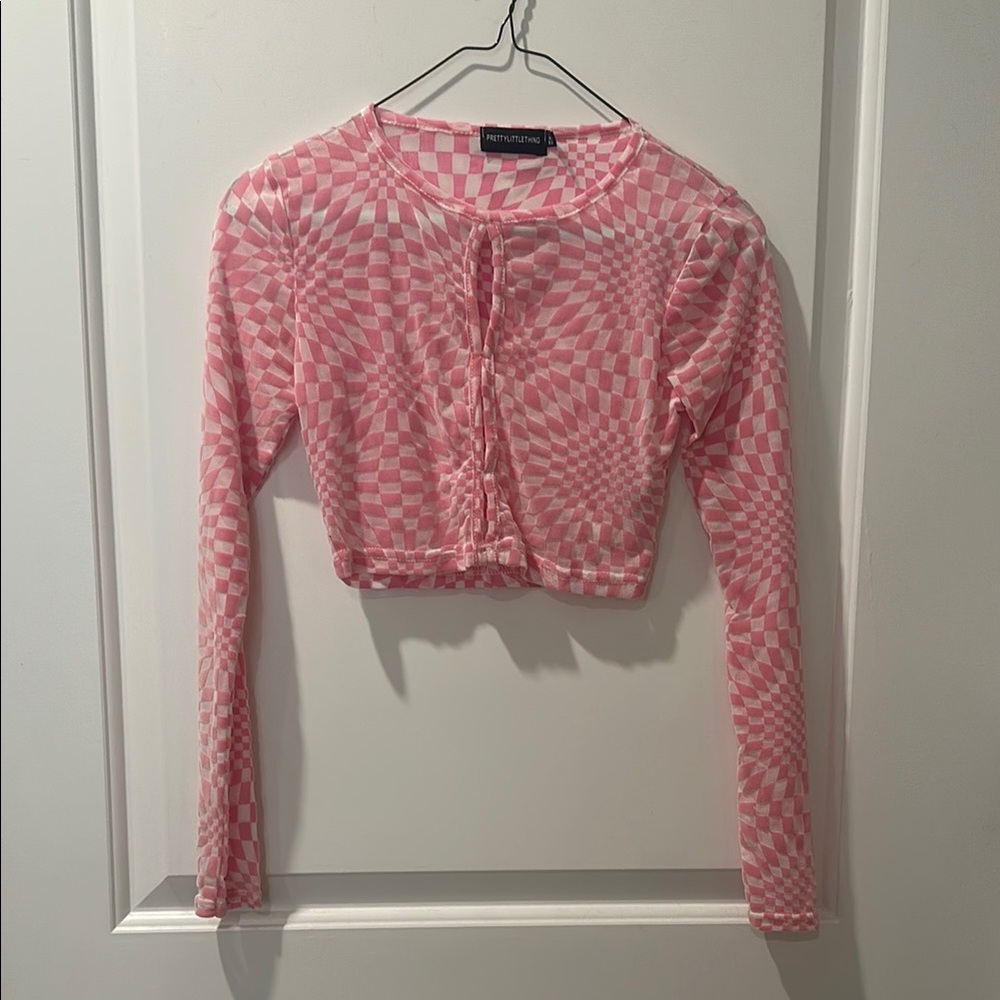 Pink and White Checkered Long Sleeve Top